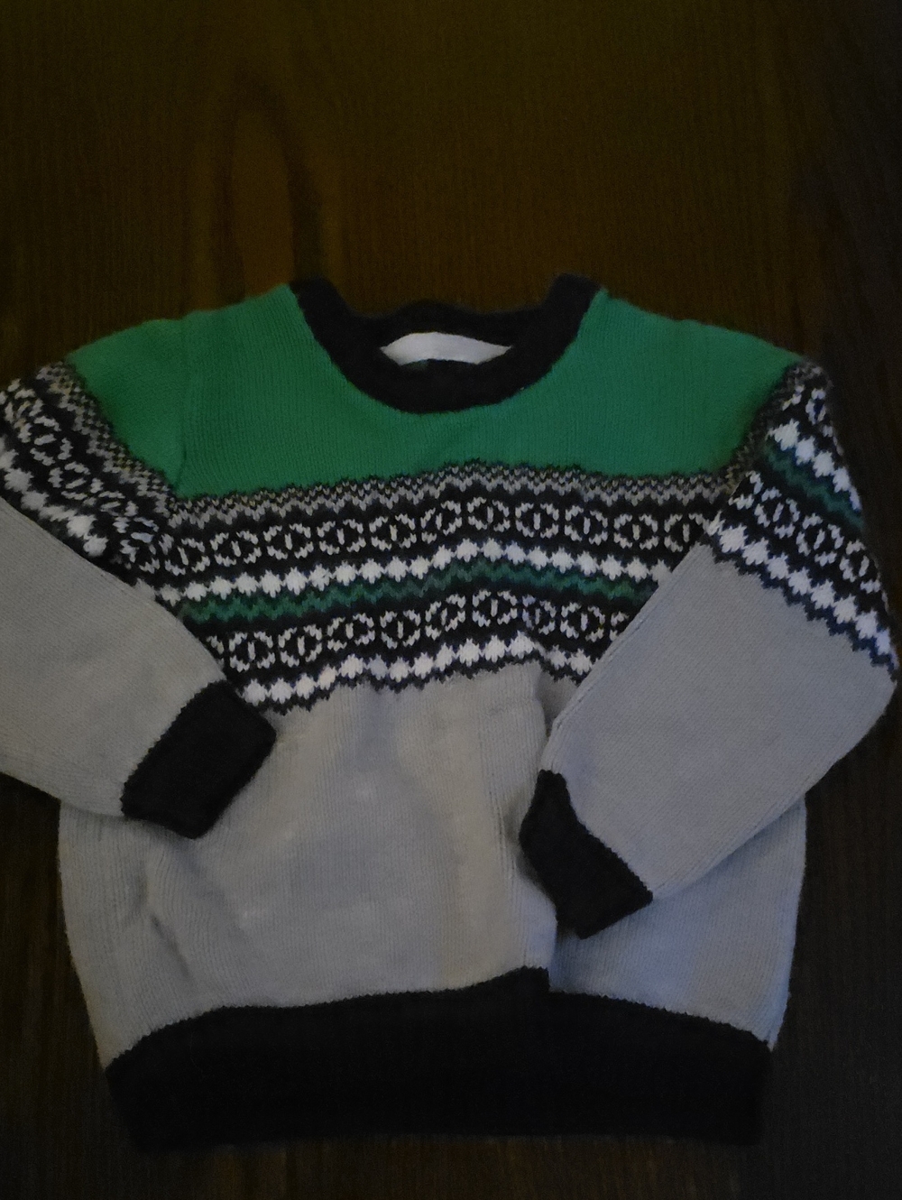 Janie and Jack Green, Gray and Black Fair Isle Sweater